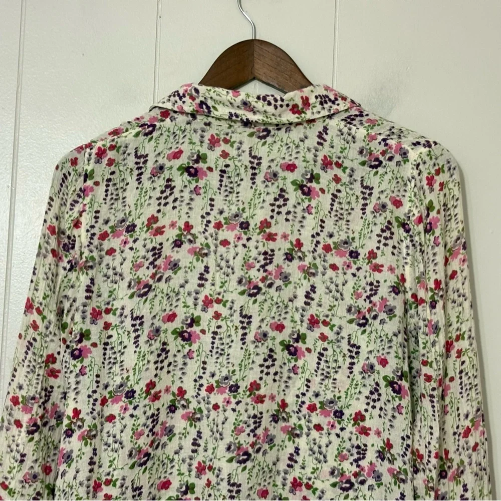 Free People Floral Button Down Blouse 2 Boho Cottagecore Long Sleeve Cotton